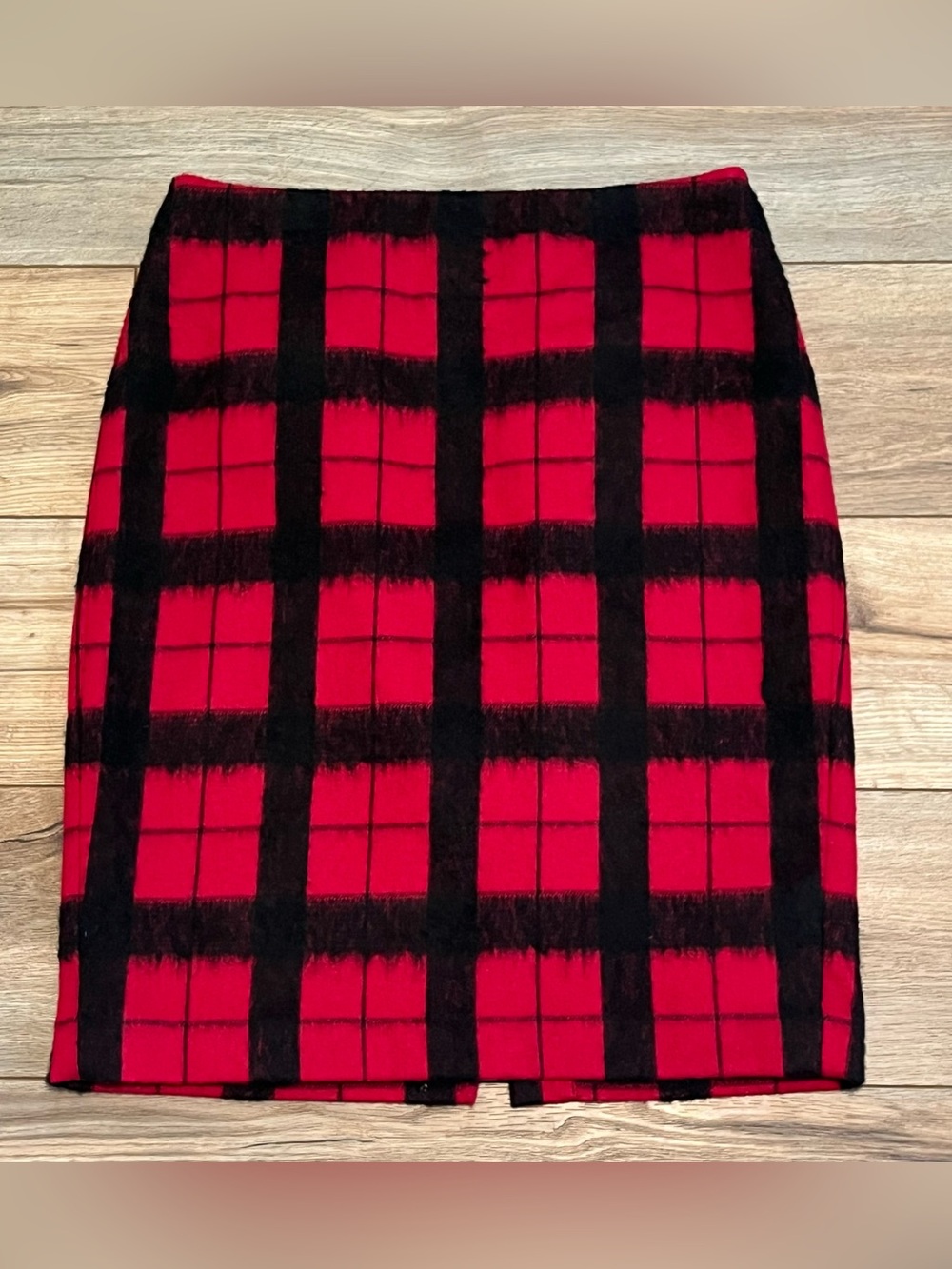 Talbots Red & Black Plaid Pencil Skirt Wool Blend Women’s Size 8 Lined